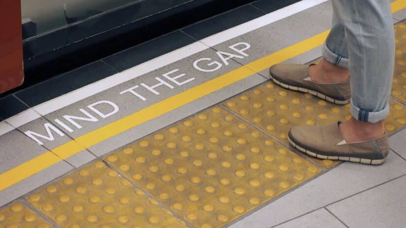 Mind The Gap Text On The Ground Of The Subway Station